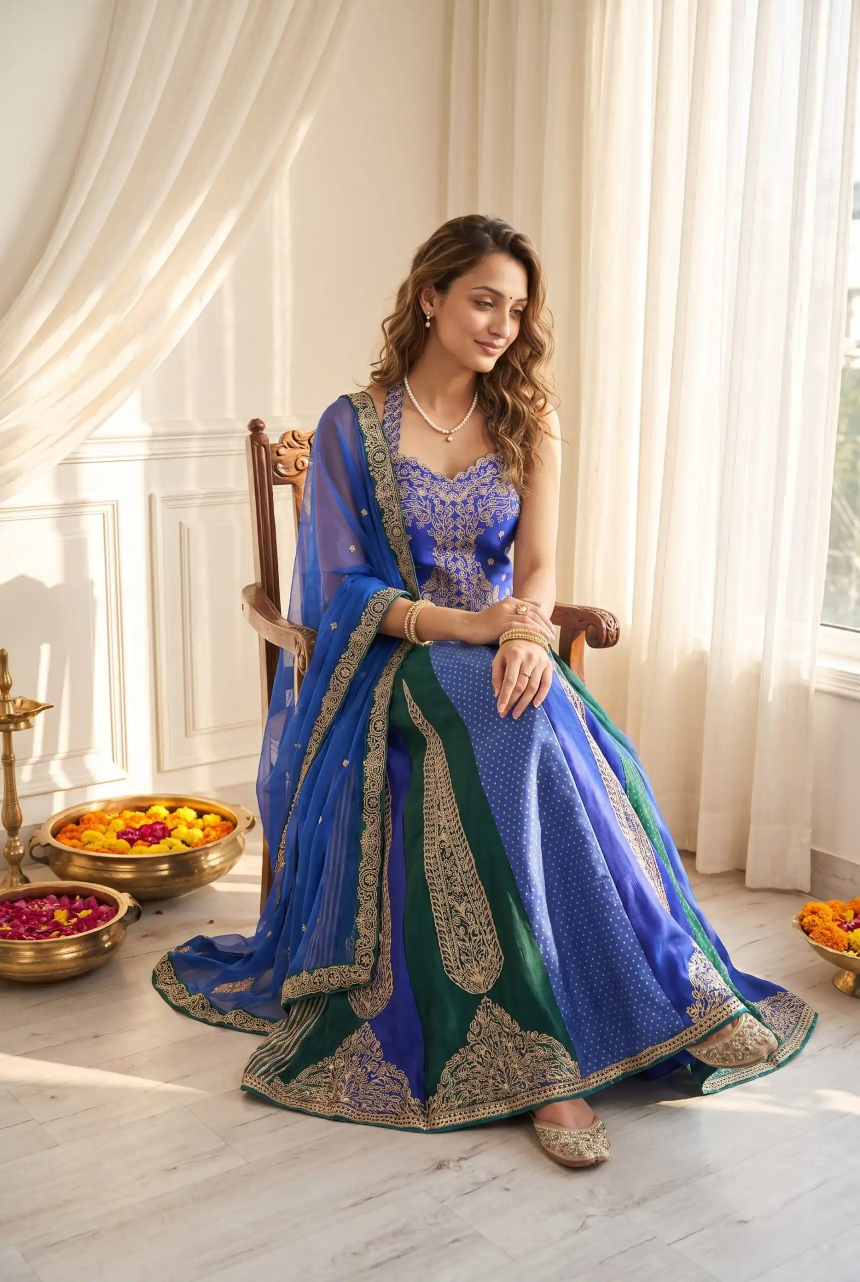 Aglow Blue Chinon Silk Multi Thread Work Lehenga Choli - Image 9