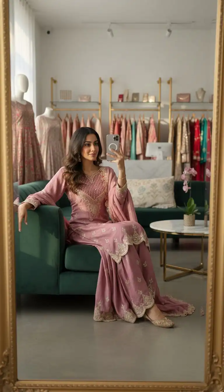 Aglow Pink Chinon Embroider Work Salwar Suit - Image 2