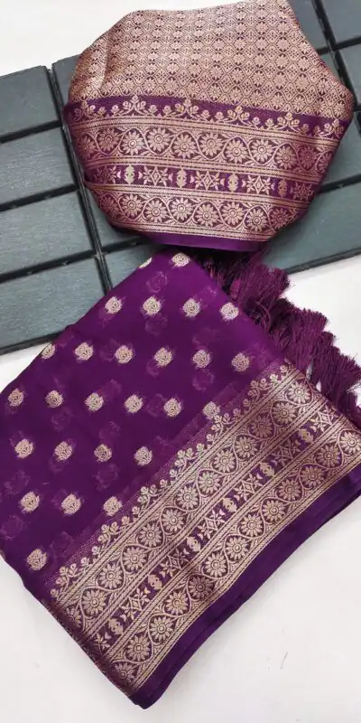 Alternative view of Aglow Wine Viscose Dolla Silk Meenakari Zari Work Saree