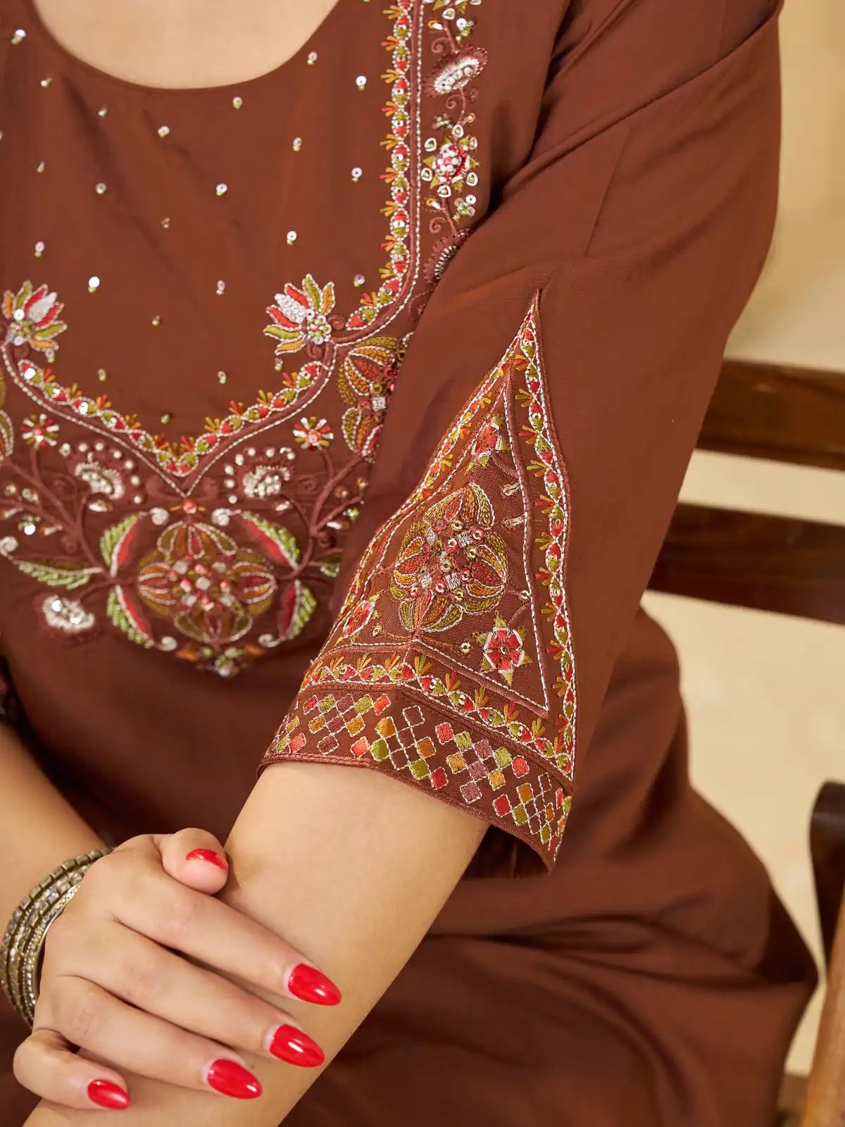 Alluring Brown Marina Silk Embroidery Work Salwar Suit - Image 3