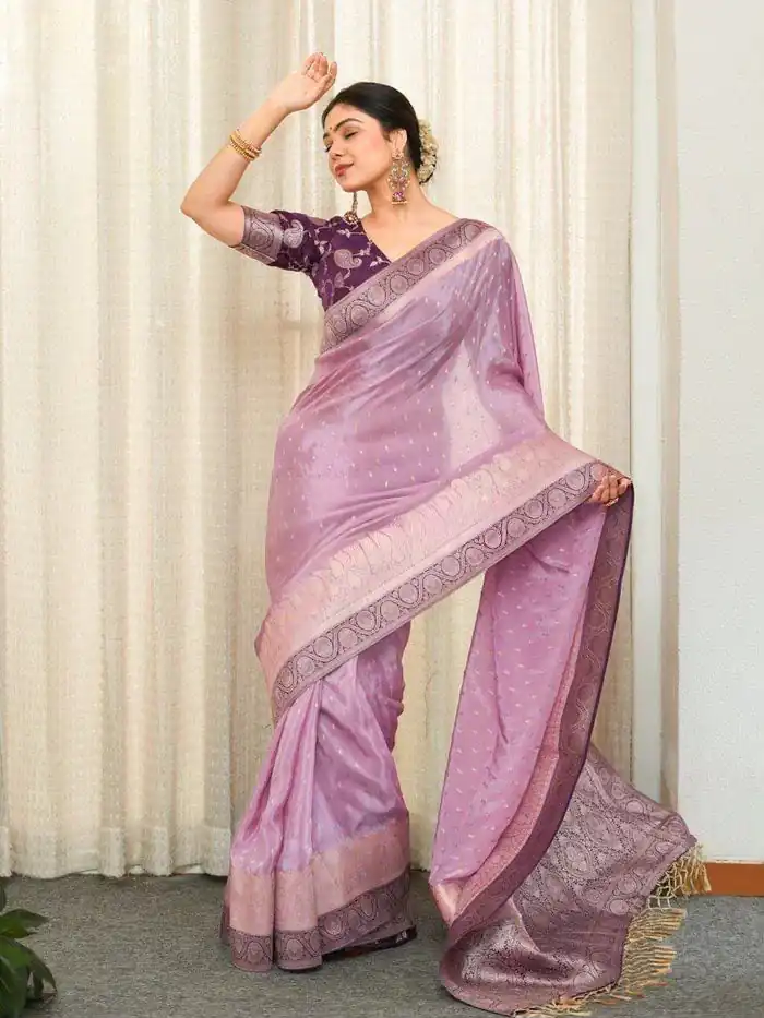 Alluring Lavender Soft Silk Jacquard All Over Saree