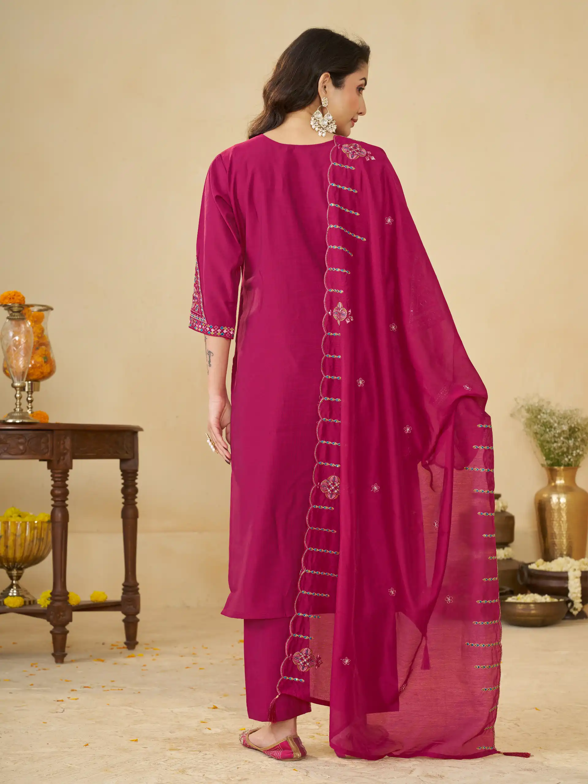 Alluring Pink Marina Silk Embroidery Work Salwar Suit - Image 4