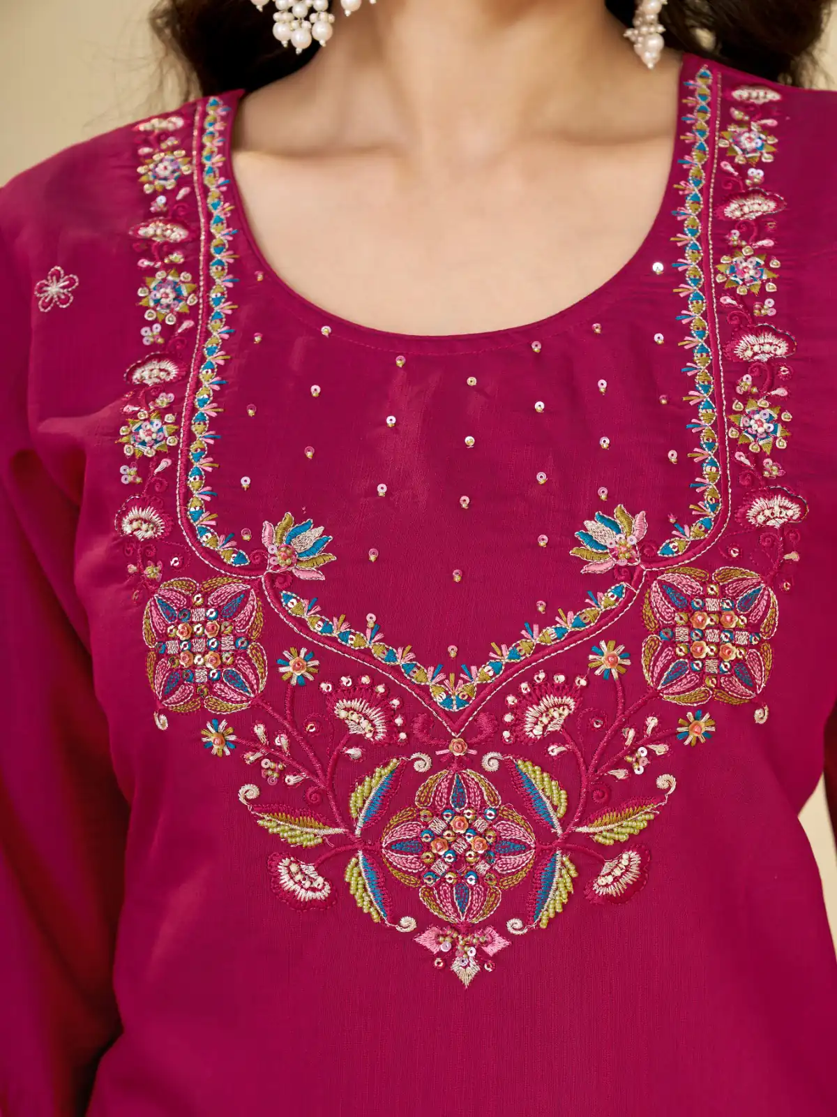 Alluring Pink Marina Silk Embroidery Work Salwar Suit - Image 3