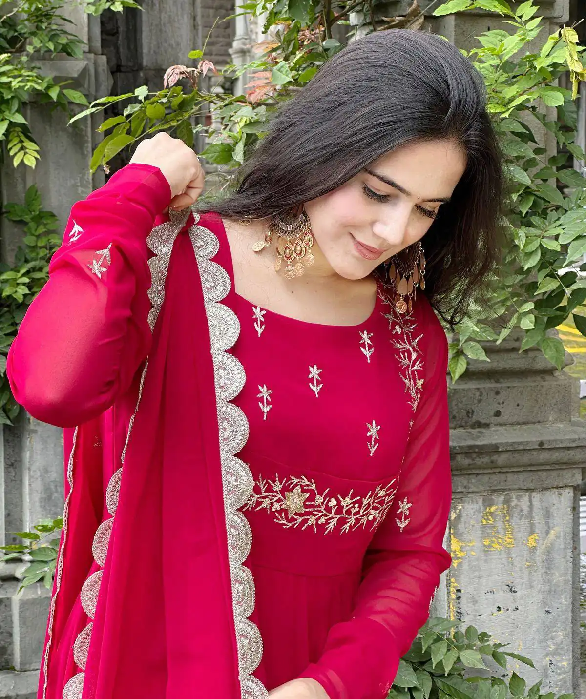Angelic Pink Faux Georgette Sequence Work Gown - Image 7