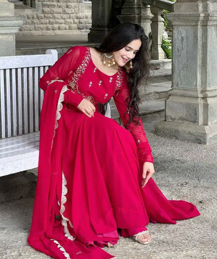 Angelic Pink Faux Georgette Sequence Work Gown - Image 6