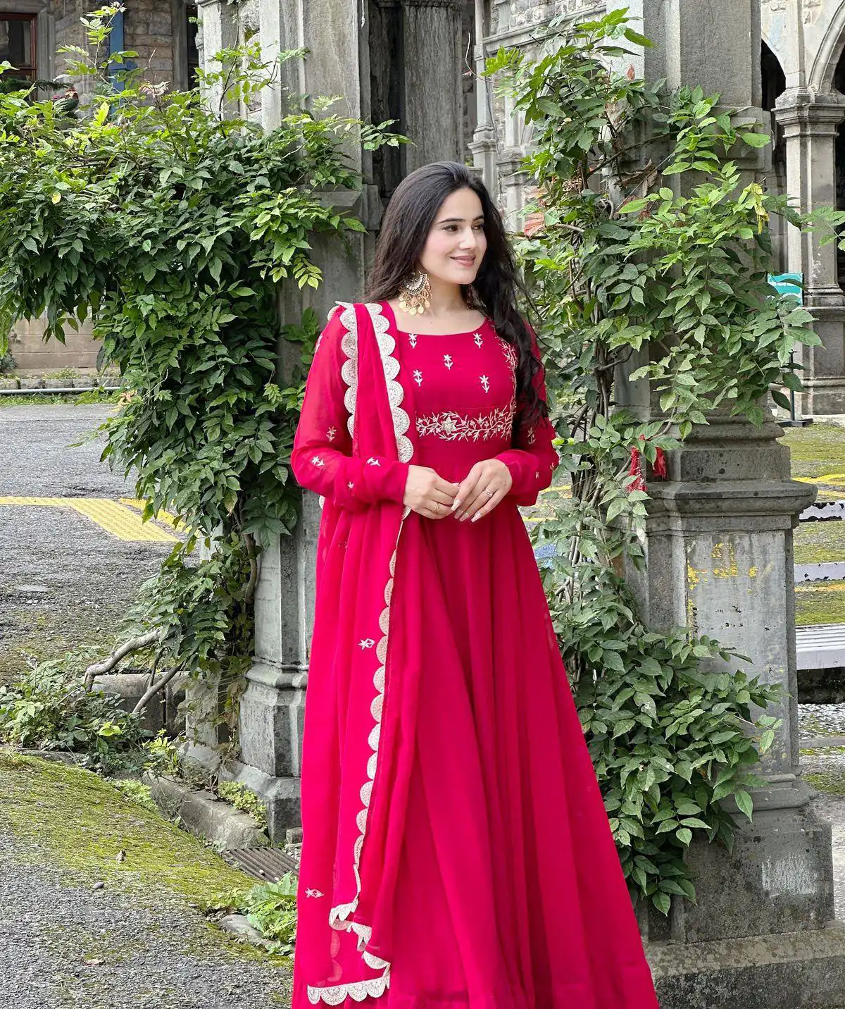 Angelic Pink Faux Georgette Sequence Work Gown - Image 5