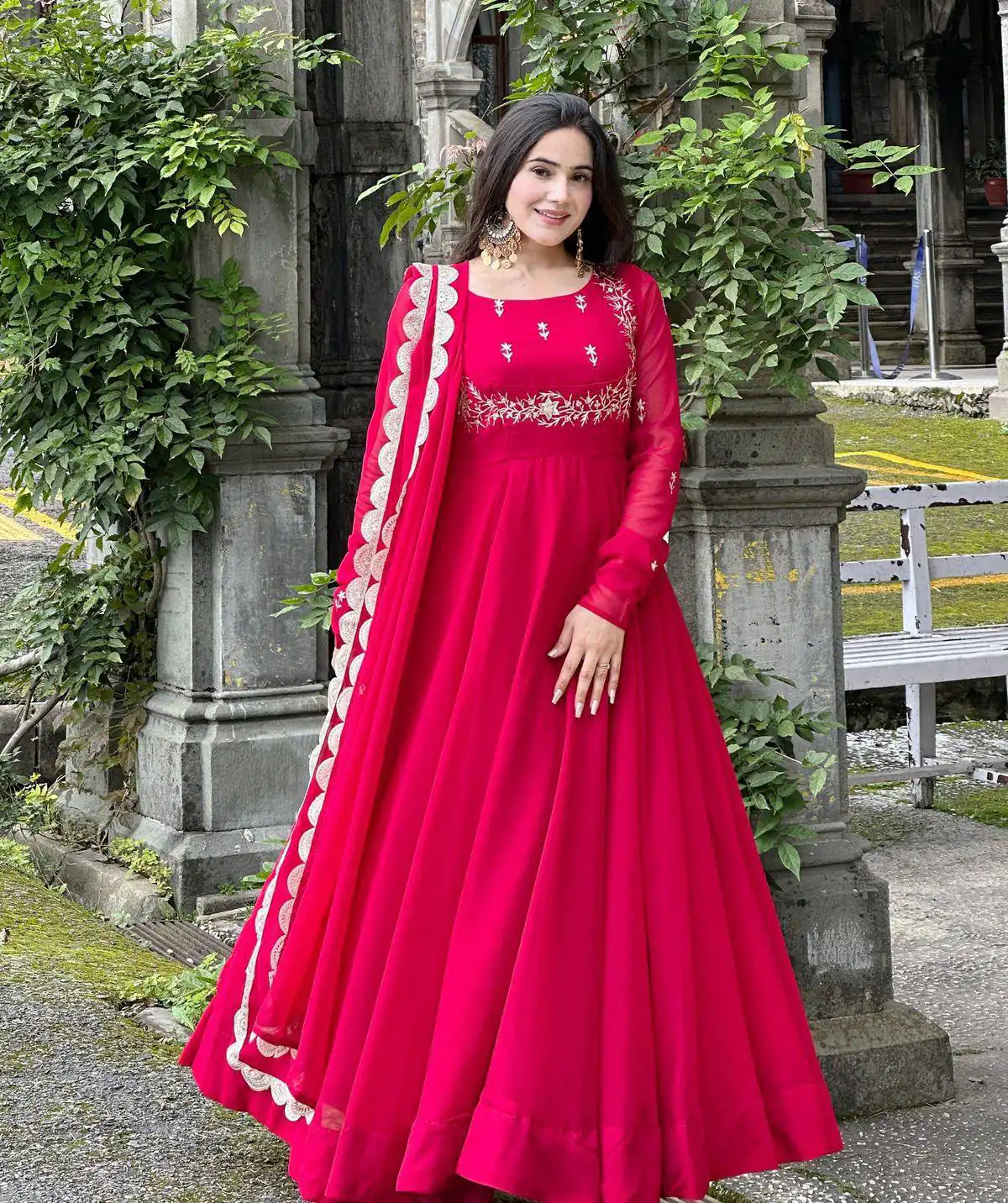 Angelic Pink Faux Georgette Sequence Work Gown - Image 4