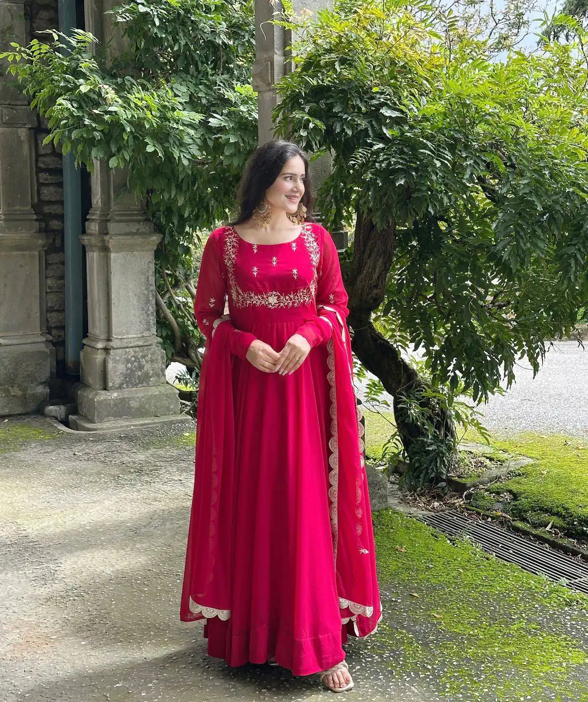 Angelic Pink Faux Georgette Sequence Work Gown - Image 3