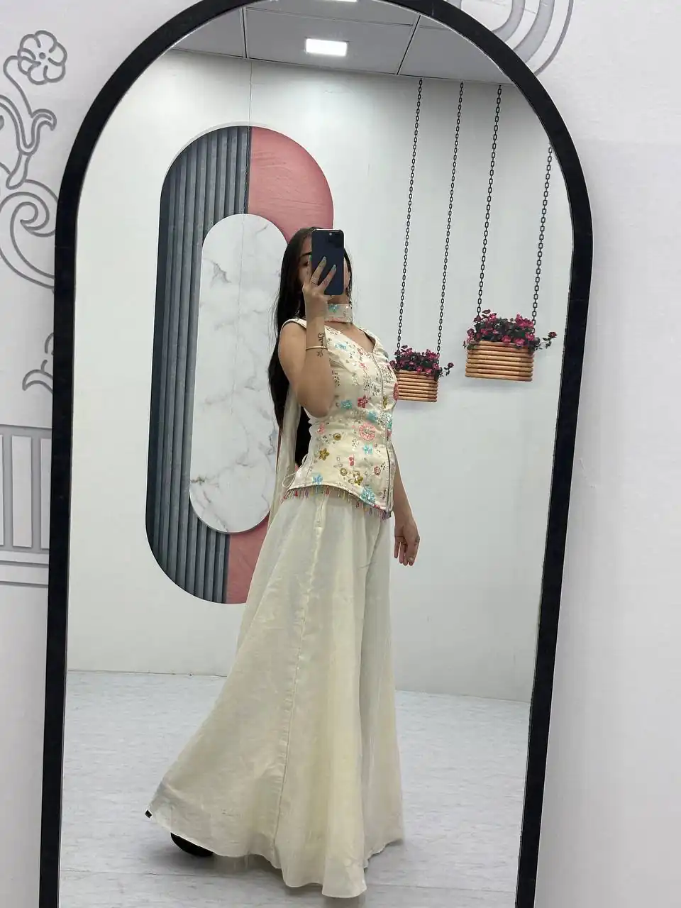 Angelic White Tissue Simmer Embroider Work Salwar Suit - Image 4
