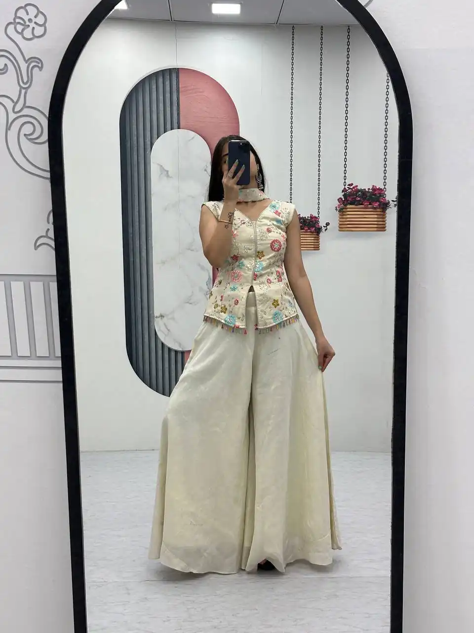 Angelic White Tissue Simmer Embroider Work Salwar Suit - Image 3