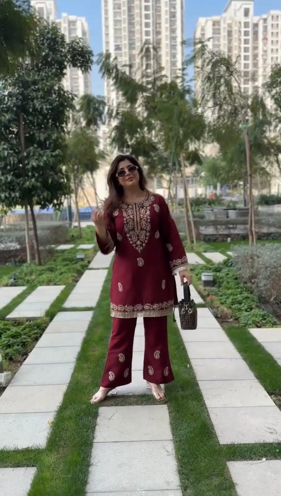 Fancy Maroon Slub Rayon Lace Thread Work Kurti - Image 2