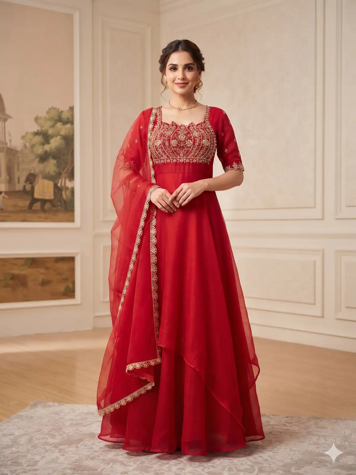 Fancy Pink Fendy Crush Beads Work Gown - Image 2