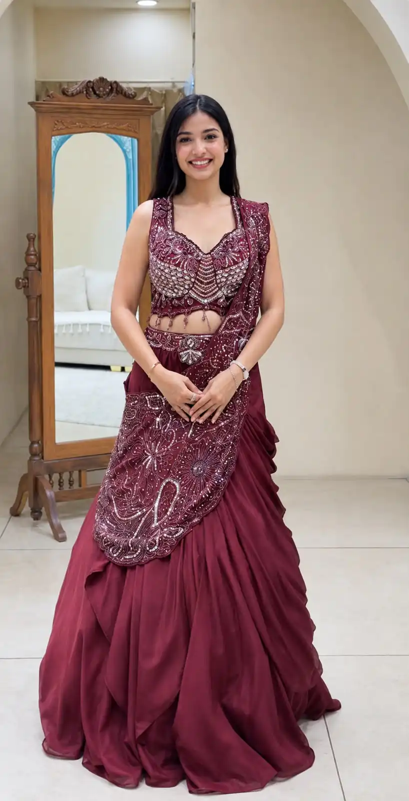 Fancy Pink Rangoli Silk Embroidery Work Lehenga Choli - Image 3
