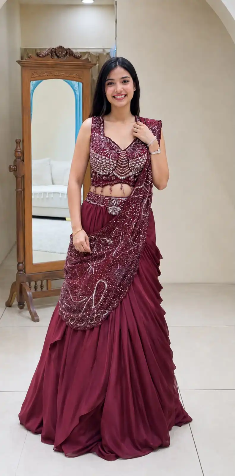 Fancy Pink Rangoli Silk Embroidery Work Lehenga Choli - Image 2
