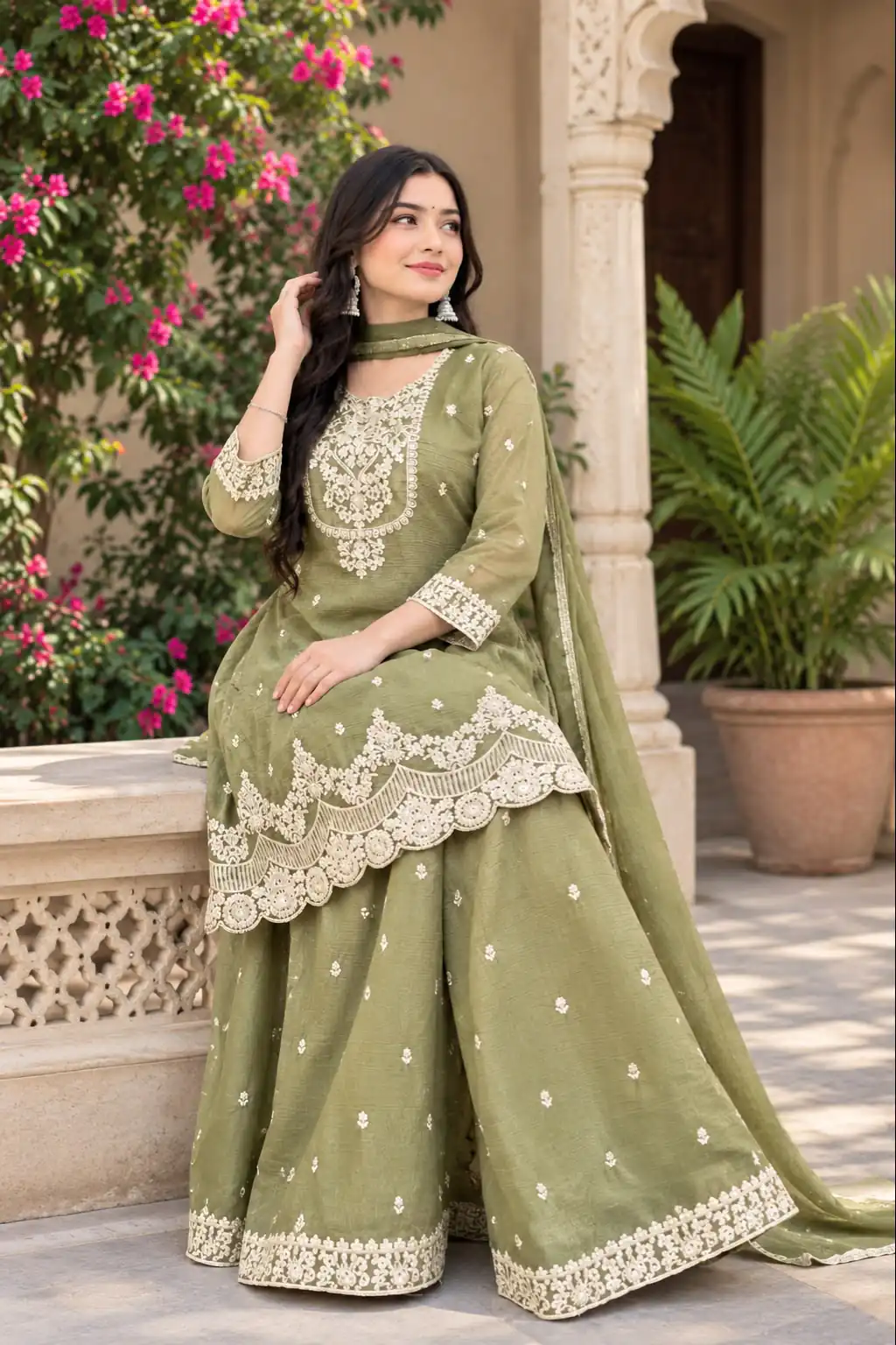 Fancy Pista Crunchy Silk Embroidery Work Salwar Suit - Image 5