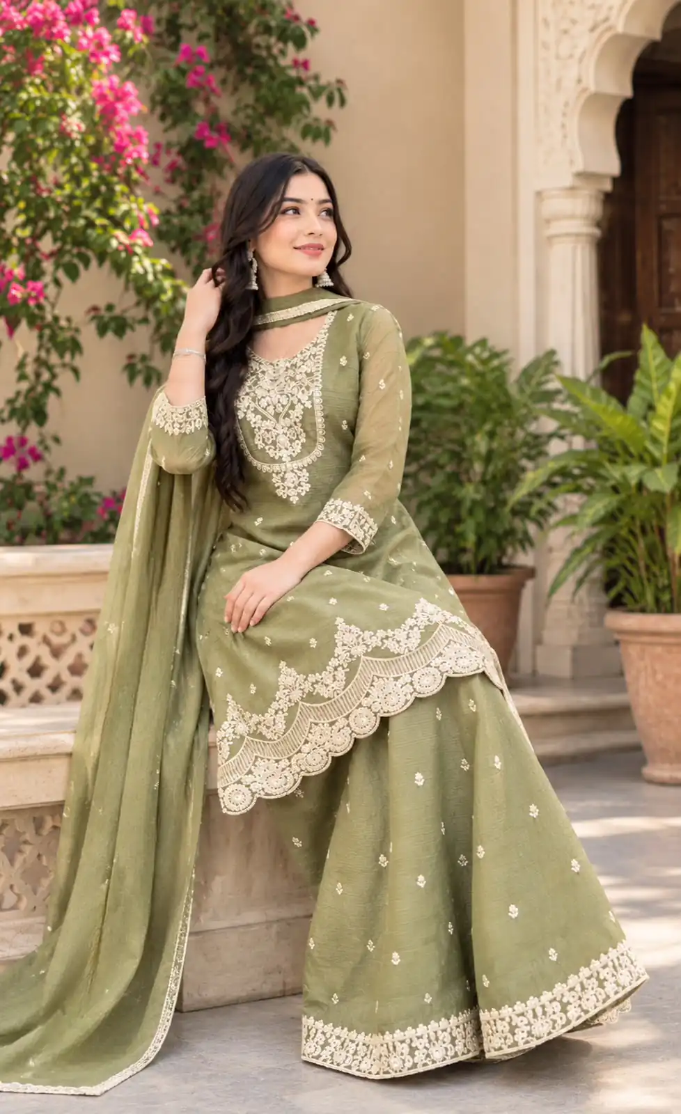 Fancy Pista Crunchy Silk Embroidery Work Salwar Suit - Image 4