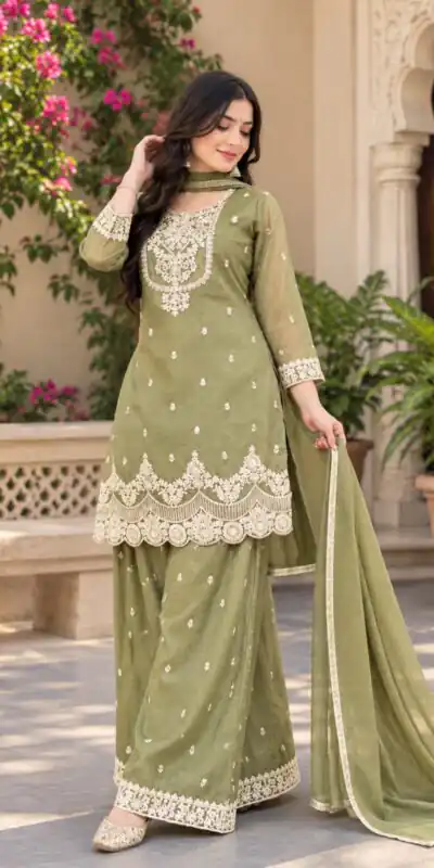 Alternative view of Fancy Pista Crunchy Silk Embroidery Work Salwar Suit