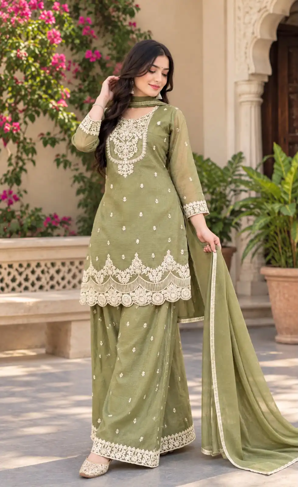 Fancy Pista Crunchy Silk Embroidery Work Salwar Suit - Image 2