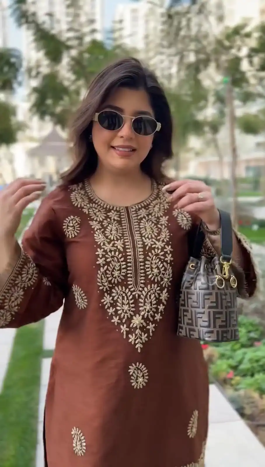 Fancy Rust Slub Rayon Lace Thread Work Kurti - Image 2