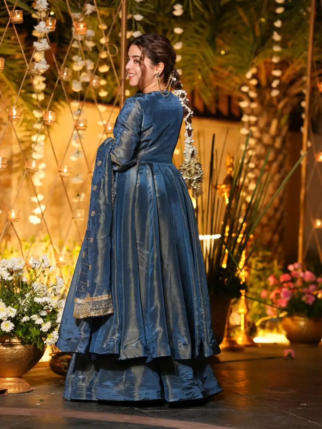 Fancy Teal NC Vichitra Embroidery Work Anarkali Suit - Image 6