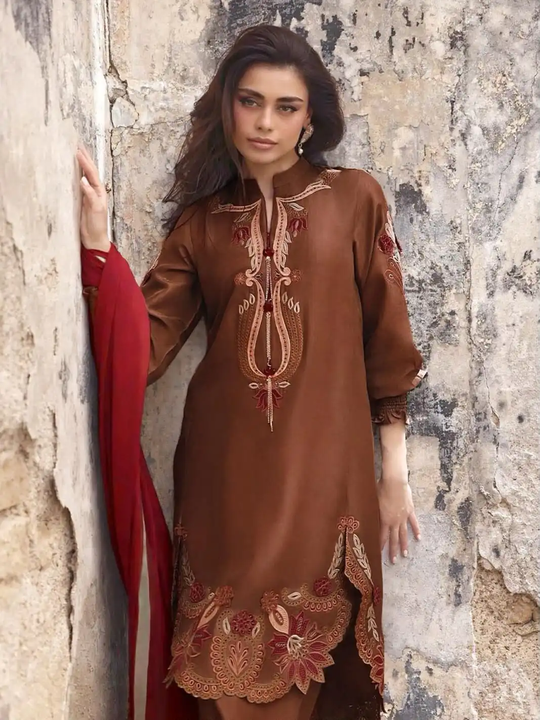 Fantastic Rust Gajji Silk Embroidery Work Salwar Suit