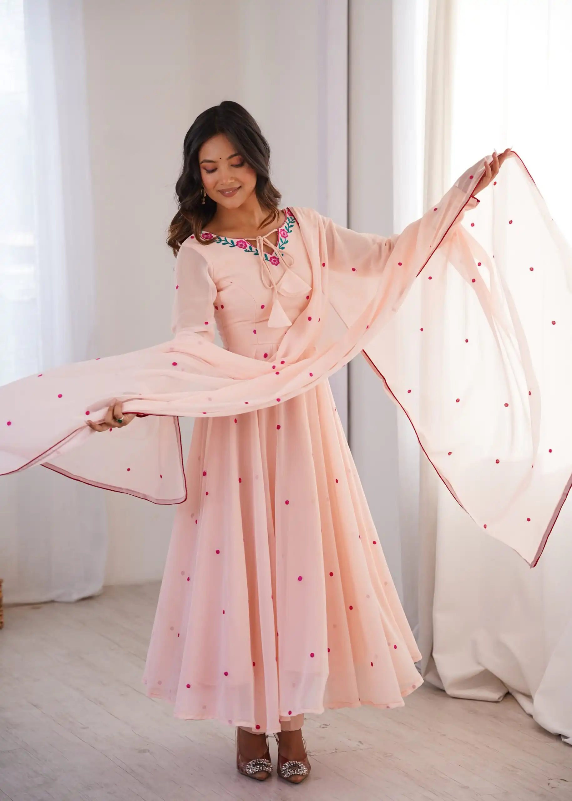 Gorgeous Pink Faux Georgette Embroidery Work Anarkali Suit - Image 3