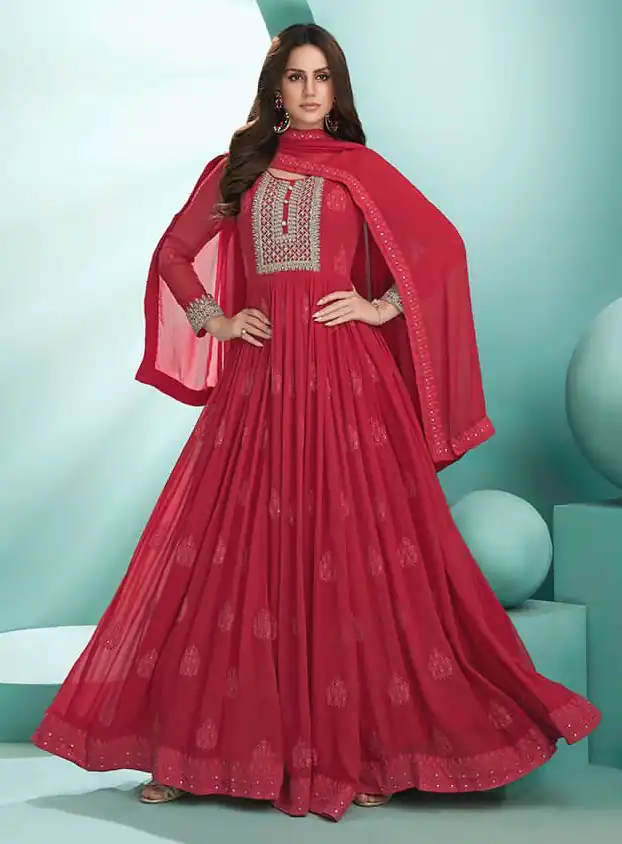 Perfect Red Faux Georgette Sequence Work Salwar Suit - Image 4