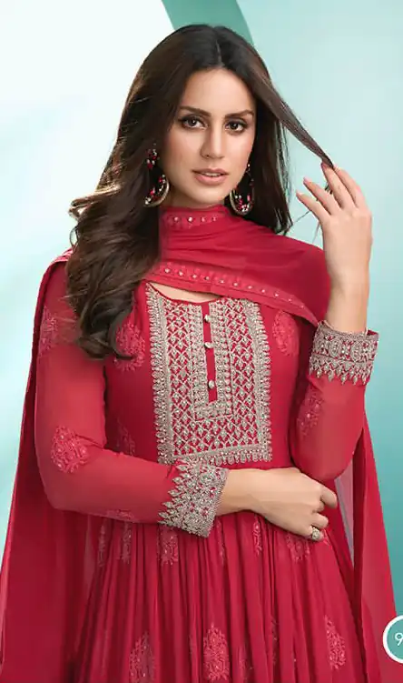 Perfect Red Faux Georgette Sequence Work Salwar Suit - Image 3
