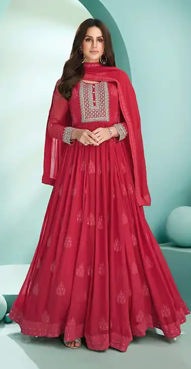 Perfect Red Faux Georgette Sequence Work Salwar Suit - Image 2