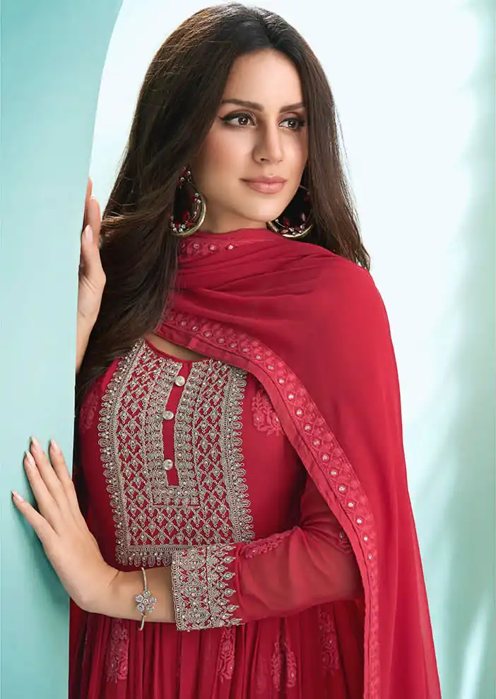 Perfect Red Faux Georgette Sequence Work Salwar Suit