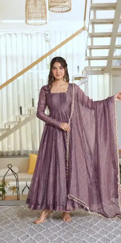 Alternative view of Pretty Lavender Salsa Silk Embroidery Work Gown