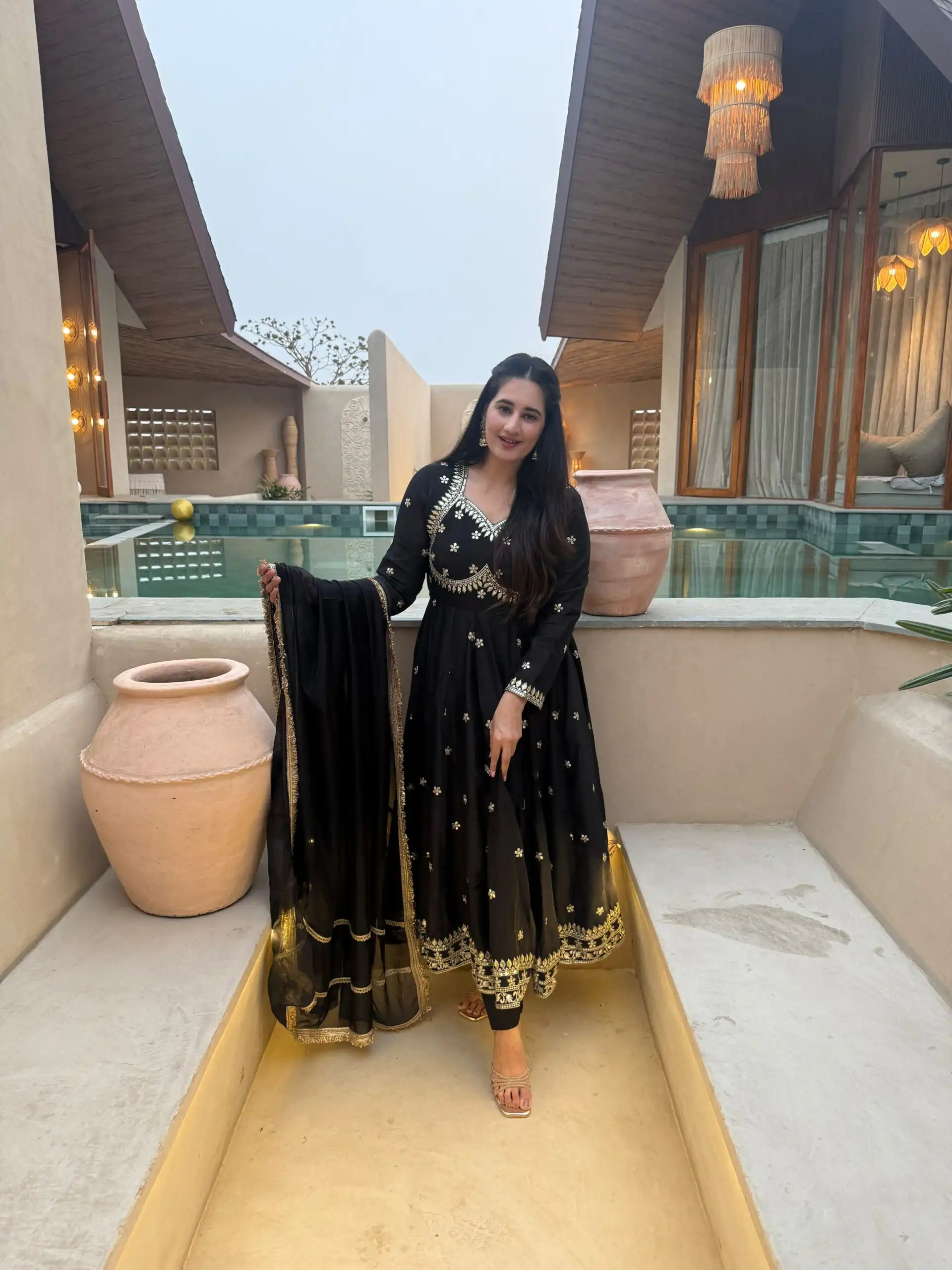 Super Black Vichitra Silk Embroidery Work Salwar Suit - Image 6