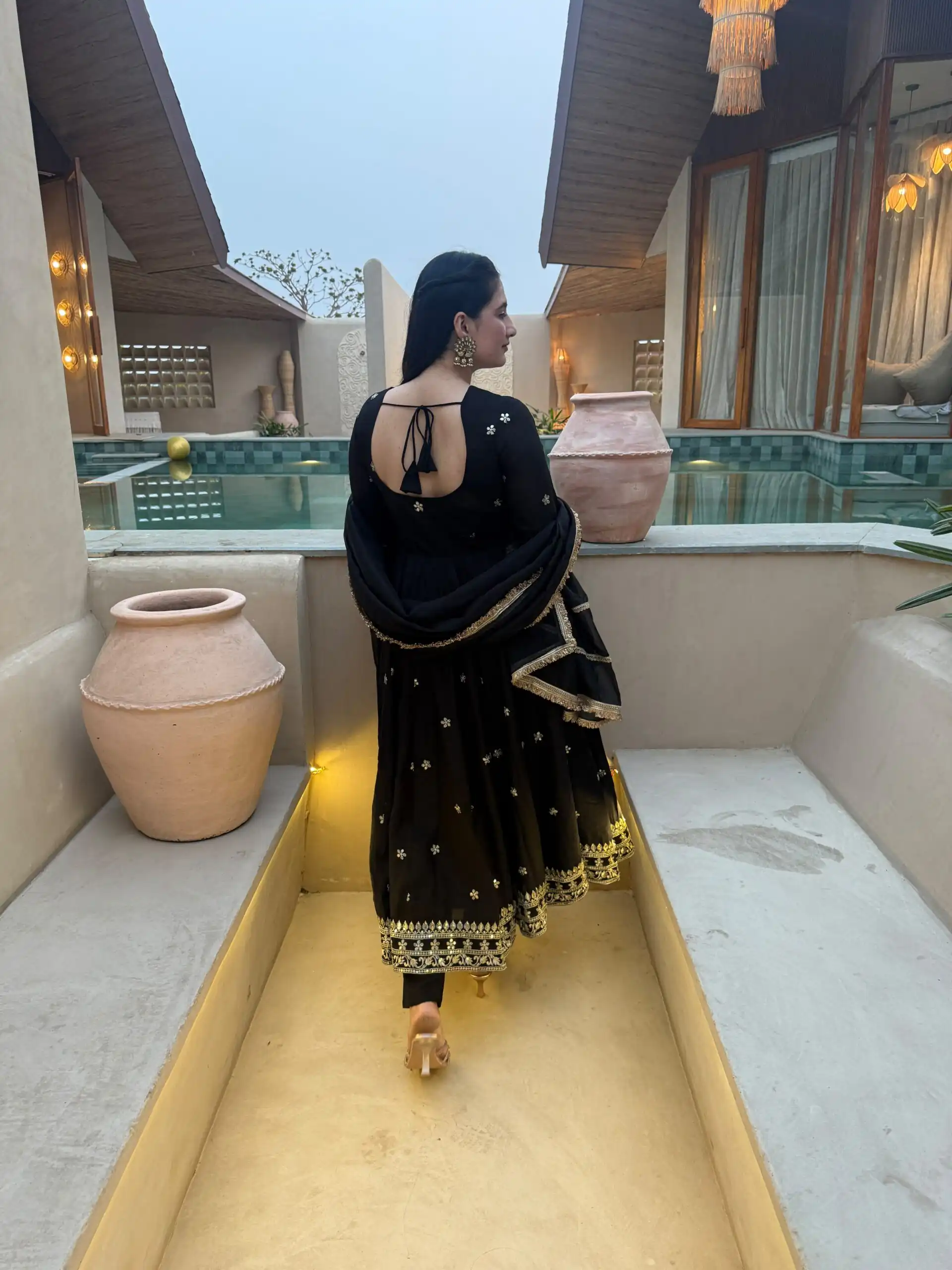 Super Black Vichitra Silk Embroidery Work Salwar Suit - Image 7