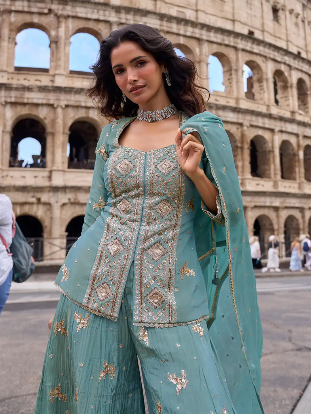 Super Blue Vichitra Embroidery Work Salwar Suit - Image 4
