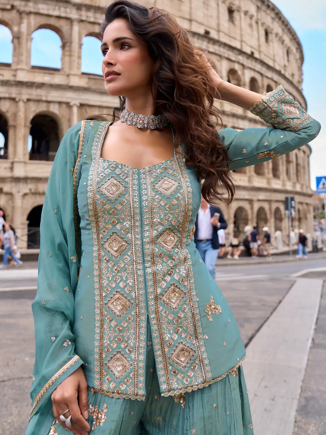 Super Blue Vichitra Embroidery Work Salwar Suit - Image 3