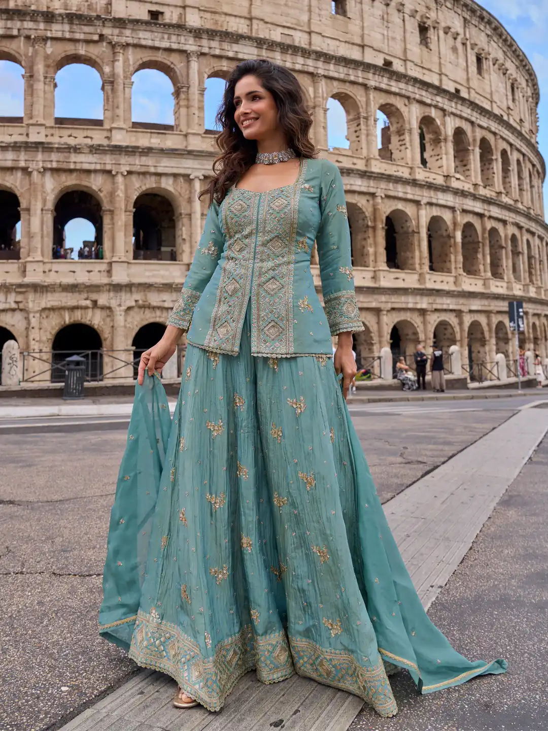 Super Blue Vichitra Embroidery Work Salwar Suit - Image 2