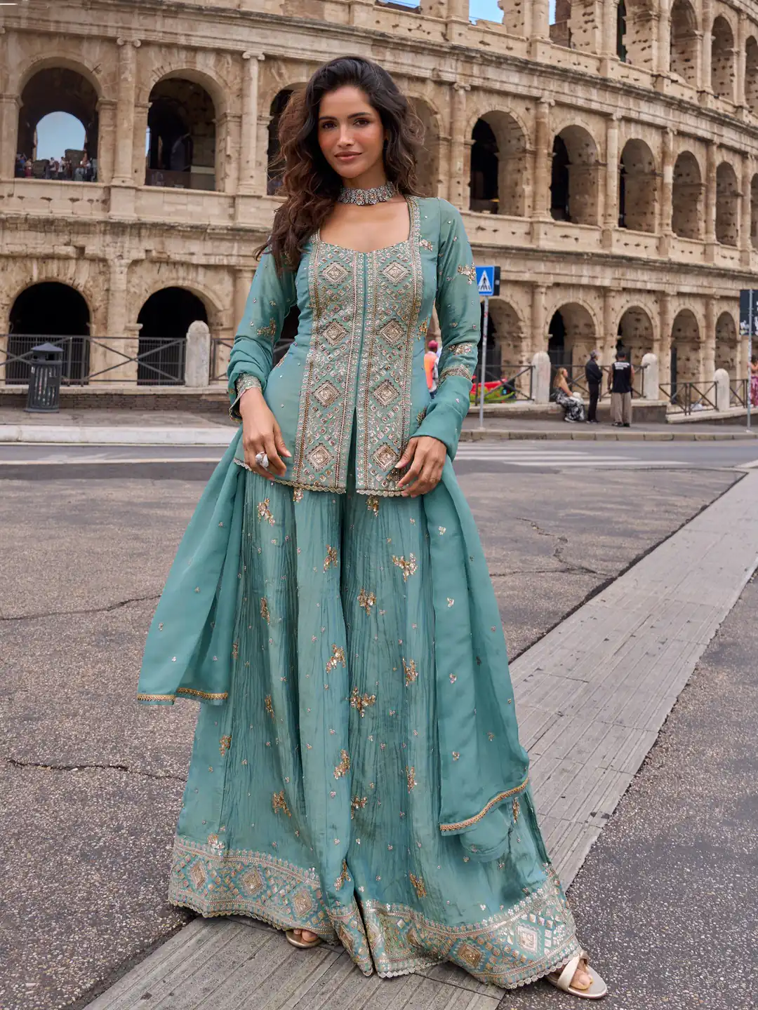 Super Blue Vichitra Embroidery Work Salwar Suit