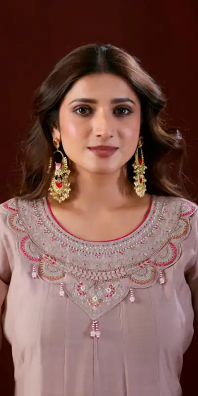 Alternative view of Super Pink Mul Slub Thread Work Salwar Suit