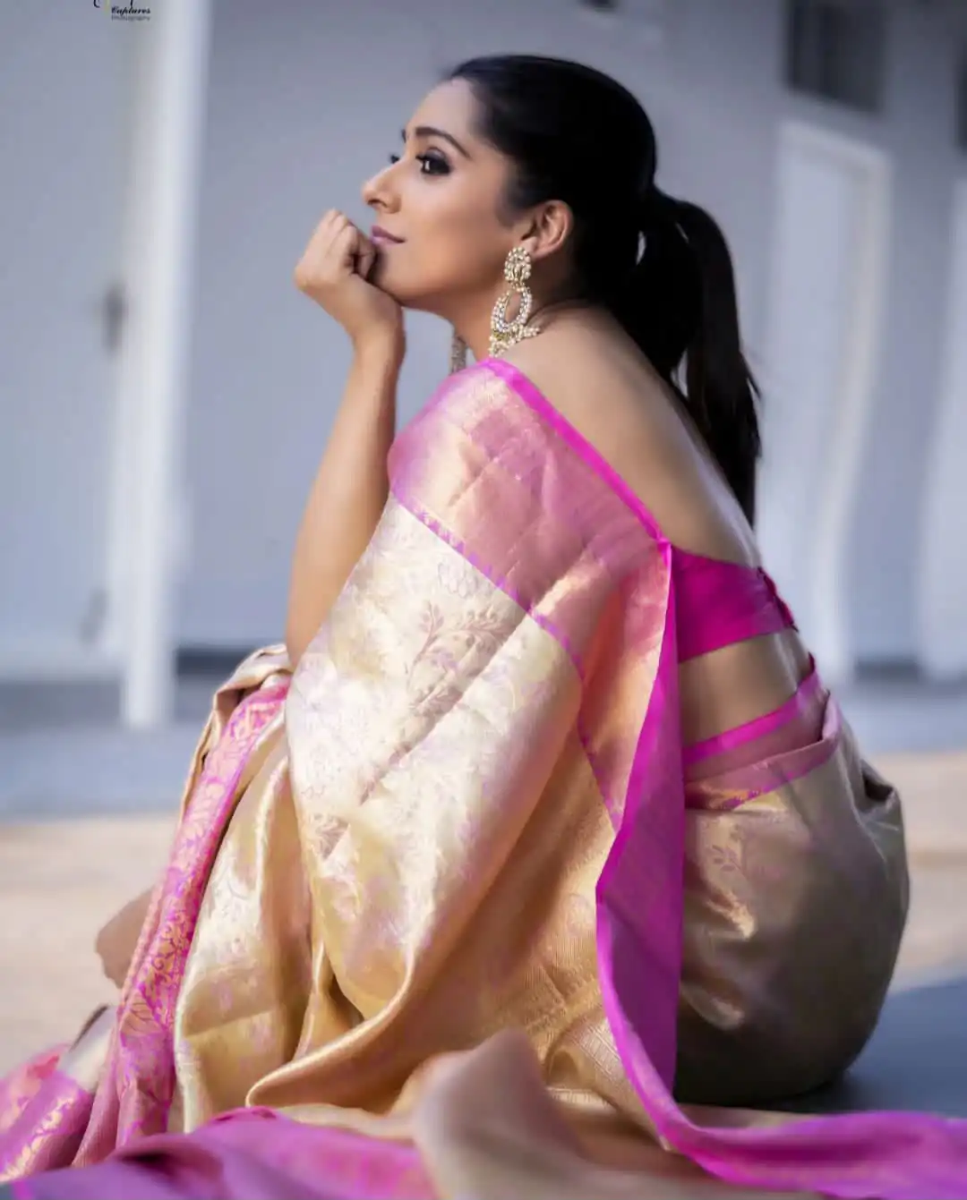 Super Pink Soft Lichi Silk Lace Border Work Saree - Image 7
