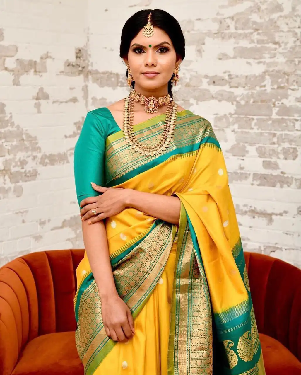 Super Yellow Soft Lichi Silk Lace Border Work Saree - Image 4