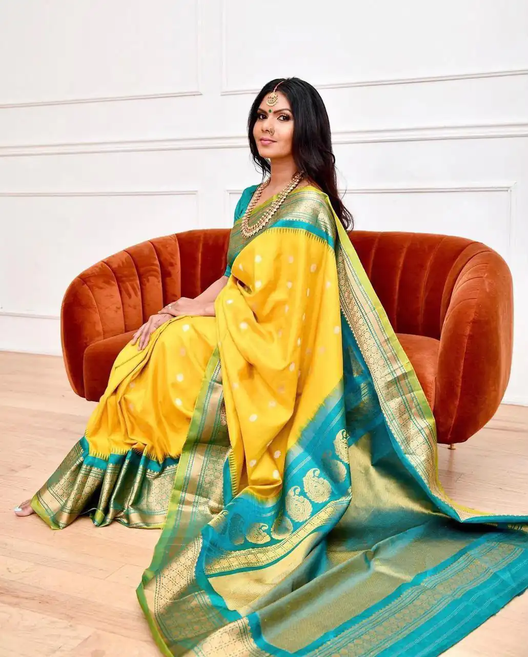 Super Yellow Soft Lichi Silk Lace Border Work Saree - Image 3