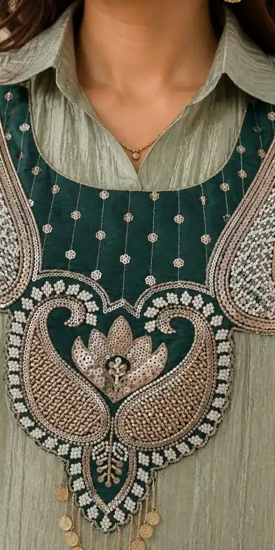 Alternative view of Trendy Pista Salsa Beads Work Kurti