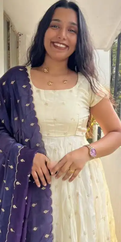 Alternative view of Trendy White Chinon Silk Sequins Work Purple Dupatta Gown