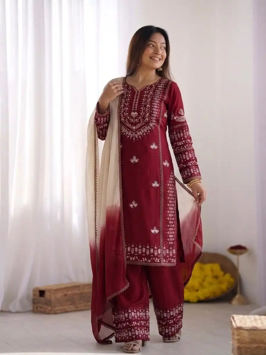 NSR 888 Maroon Rayon Salwar Suit with Embroidery Work & Thread Embroidery. Best Price ₹2199. Delivery 4-6 Working Days. Shop now. | Jump Suits, Salwar suit, Casual Suits, Creative suits, Designer Suits, Palazzo Suits, Party Wear Suits, Patiala Suits, Straight Suits