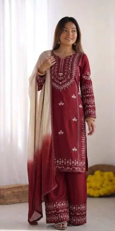 NSR 888 Maroon Rayon Salwar Suit with Embroidery Work & Thread Embroidery. Best Price ₹2199. Delivery 4-6 Working Days. Shop now. | Jump Suits, Salwar suit, Casual Suits, Creative suits, Designer Suits, Palazzo Suits, Party Wear Suits, Patiala Suits, Straight Suits