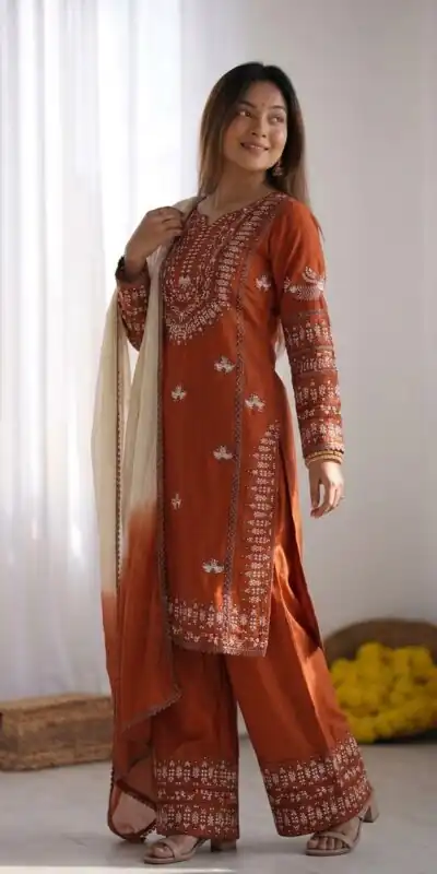NSR 888 Rust Rayon Salwar Suit with Embroidery Work & Thread Embroidery. Best Price ₹2199. Delivery 4-6 Working Days. Shop now. | Jump Suits, Salwar suit, Casual Suits, Creative suits, Designer Suits, Palazzo Suits, Party Wear Suits, Patiala Suits, Straight Suits