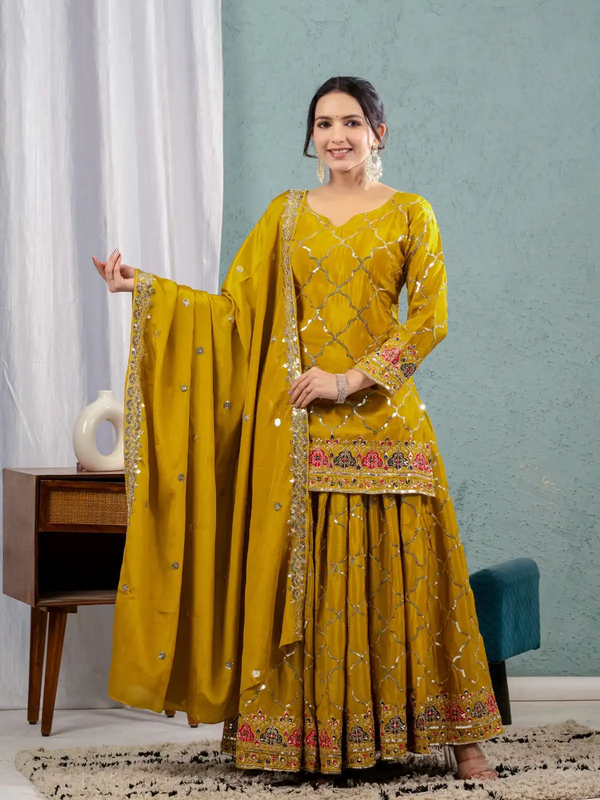 ND 5017 Mustered Color Chinon Silk Salwar Suit with Embroidery Work. Online Get it for ₹2319. Delivery 4-6 Working Days. Shop now. | Jump Suits, Salwar suit, Casual Suits, Creative suits, Designer Suits, Palazzo Suits, Party Wear Suits, Patiala Suits, Straight Suits