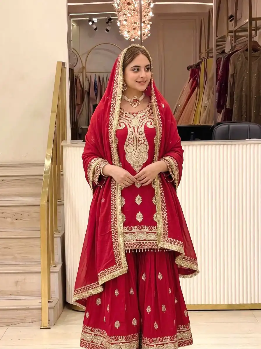 AD 236 Red Color Chinon Silk Salwar Suit with Embroidery Work. Online Get it for ₹2349. Delivery 4-6 Working Days. Shop now. | Jump Suits, Salwar suit, Casual Suits, Creative suits, Designer Suits, Palazzo Suits, Party Wear Suits, Patiala Suits, Straight Suits