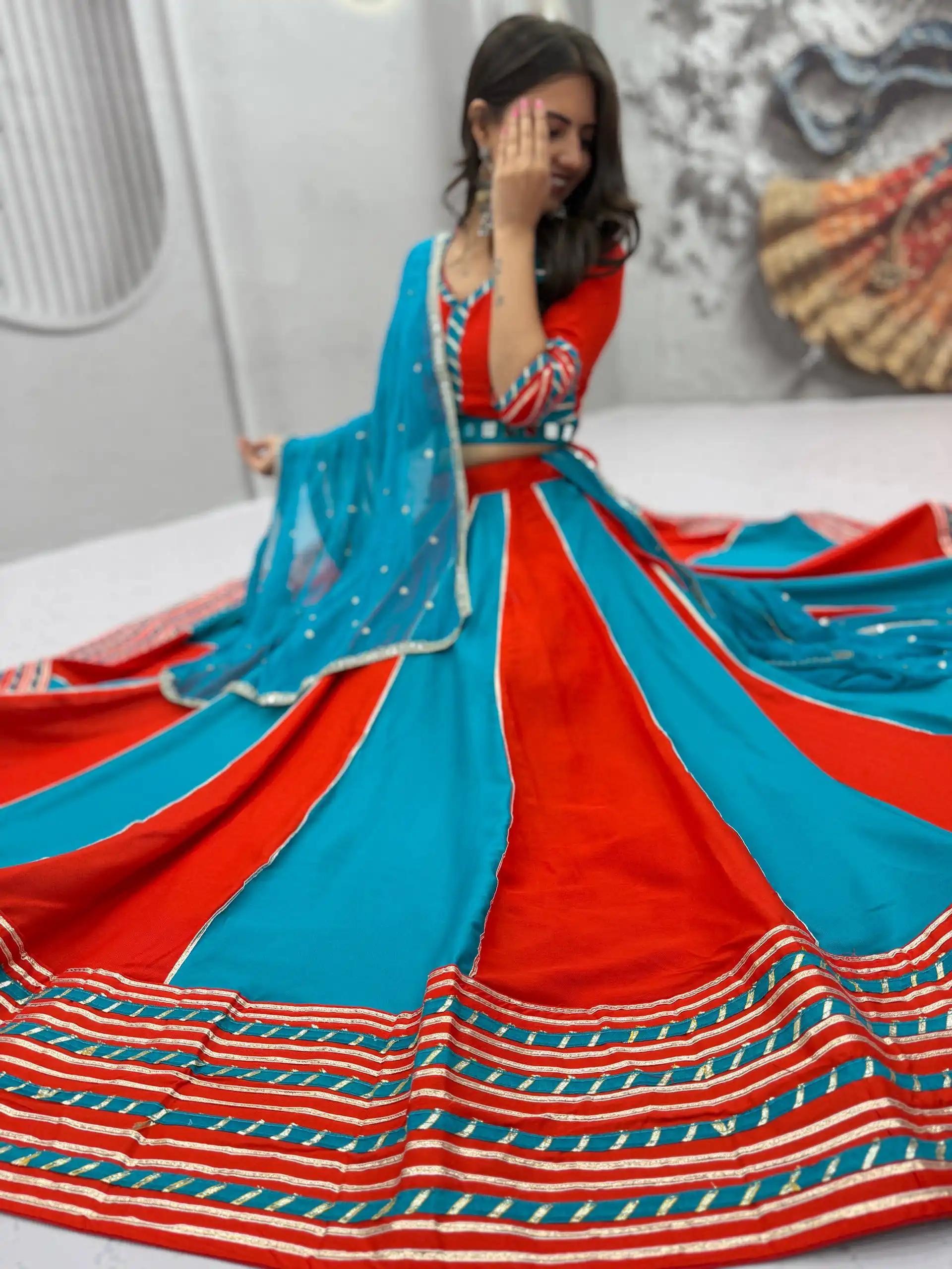 PC 589 Blue in Pure Cotton Mirror Work & Gamthi Work Lehenga Choli . Exclusive Offer ₹2199. Delivery 4-6 Working Days. Shop now. | Lehenga, Bollywood Lehenga, Creative Lehenga, Designer Lehenga, Embroidered Lehenga, Party Wear Lehenga