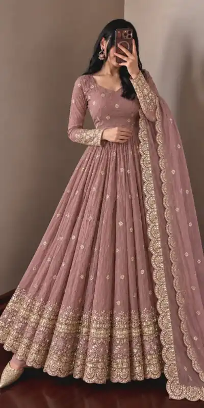 JF 059 Onion Fendy Silk Gown with Embroidery Work & Sequins Work. Special Price ₹2799. Delivery 4-6 Working Days. Shop now. | Gowns, Bollywood Gowns, Creative Gowns, Designer Gowns, Embroidered Gowns, Party Wear Gowns
